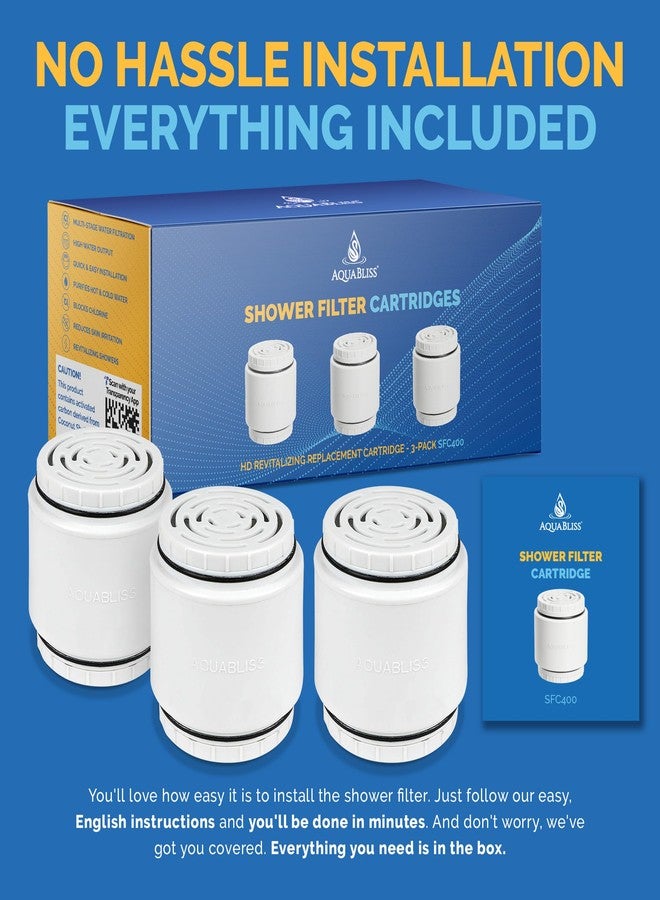 أكوابليس خرطوشة بديلة لفلتر الاستحمام AquaBliss HD Revitalizing لطرازَي SF400 وSF500 - تحتوي على ضعف كمية فيتامين سي والمعادن لشعر ناعم كالحرير، وبشرة متألقة، وأظافر قوية. عبوة من 3 قطع (SFC400) - Image 5